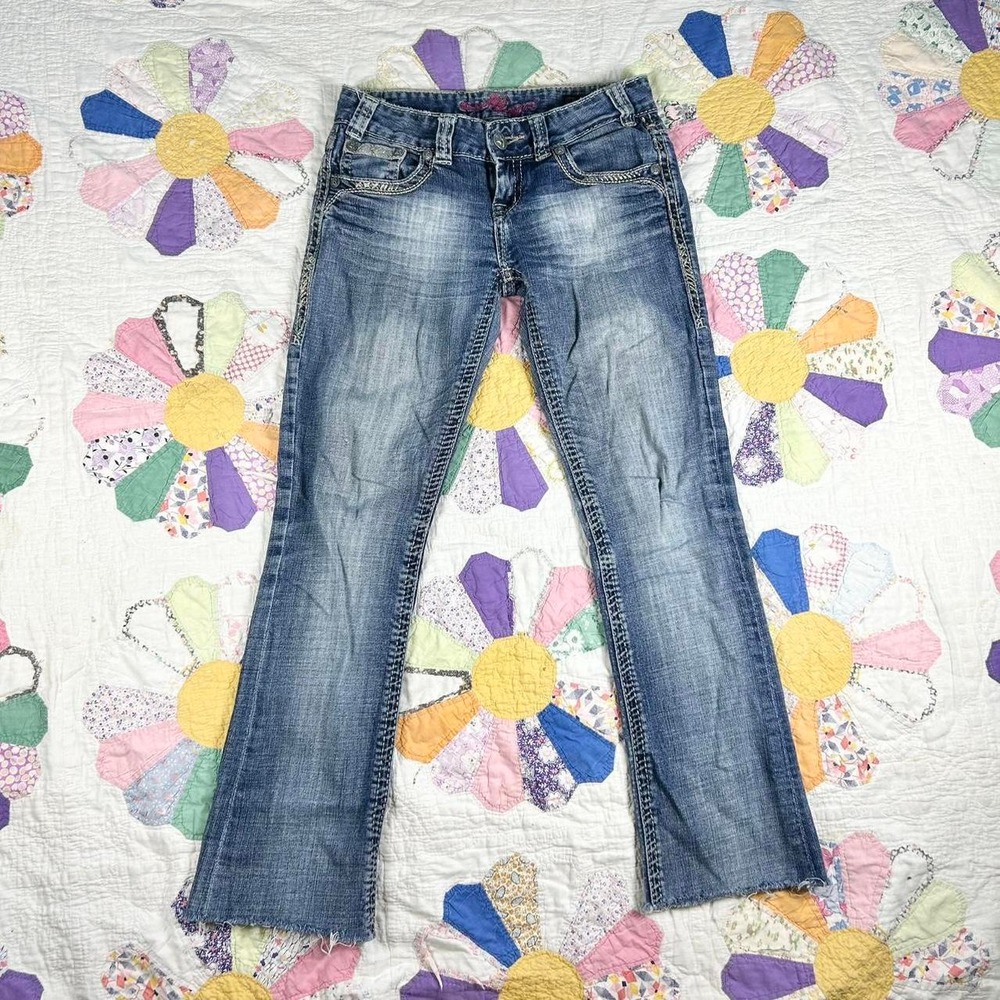 Vintage 2000s Rock and Roll low rise bedazzled bootcut jeans